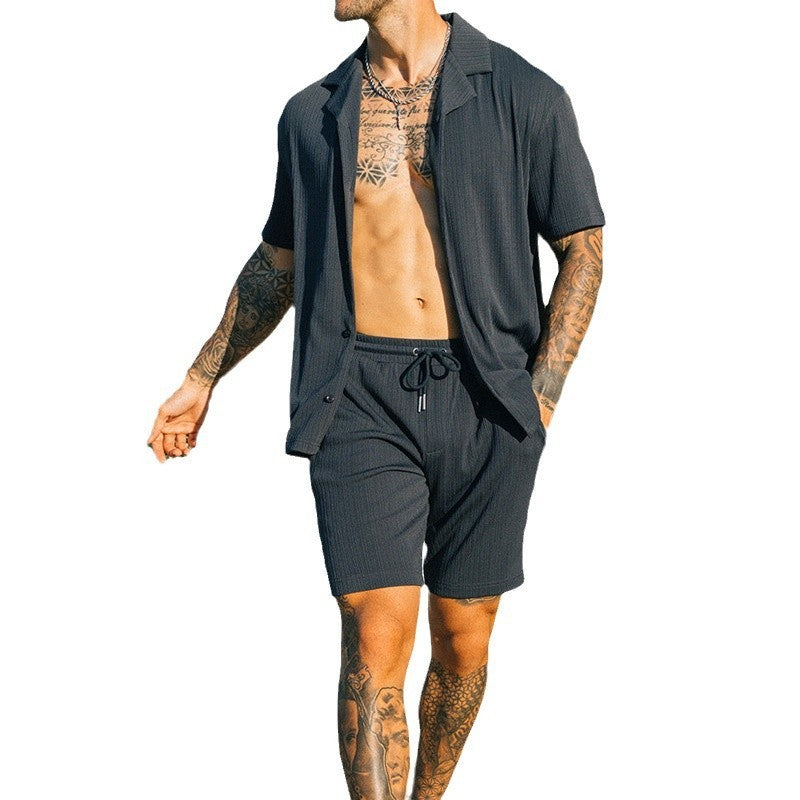 Men's Two Piece Set Short Sleeve Lapel Button Shirts And Shorts Beach Style Suits Men Summer Fashion Clothing Streetwear